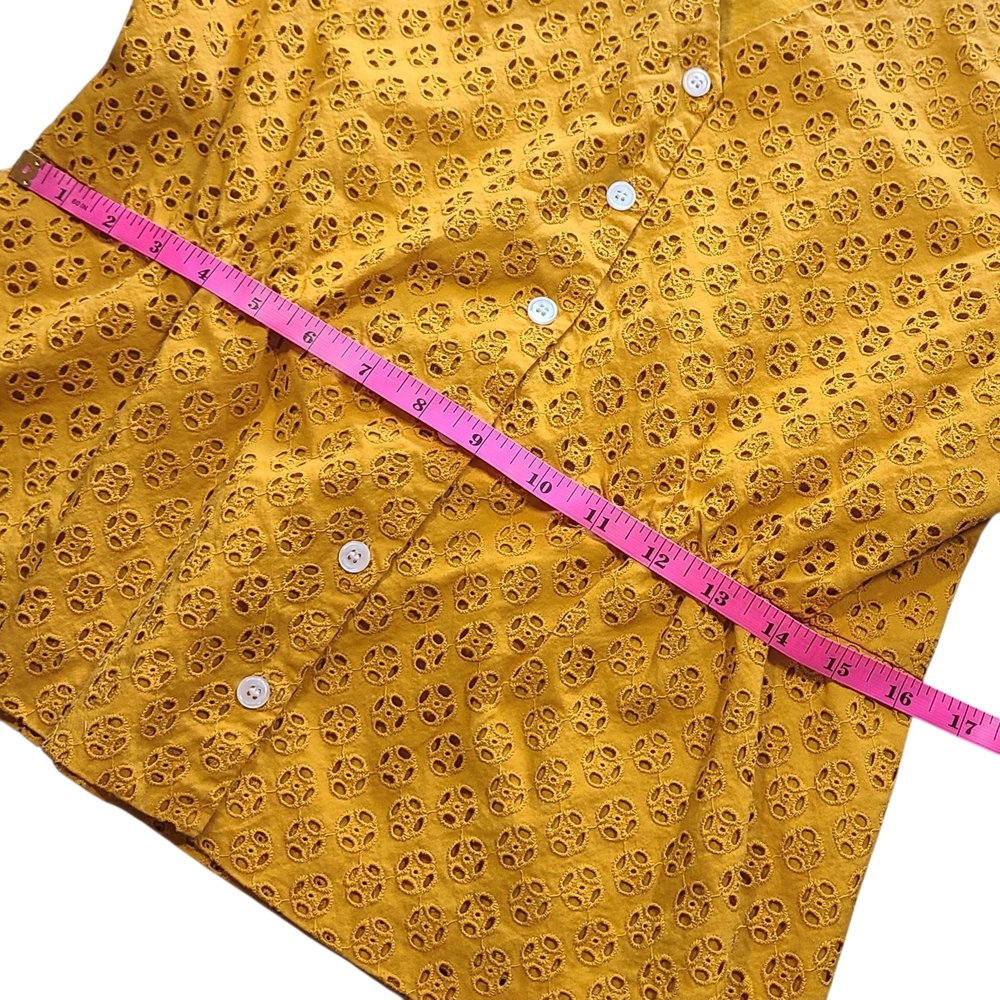 J.Crew Yellow Eyelet Peplum Top Button Front Cotton Blouse Sz 10 Summer - Picture 10 of 12